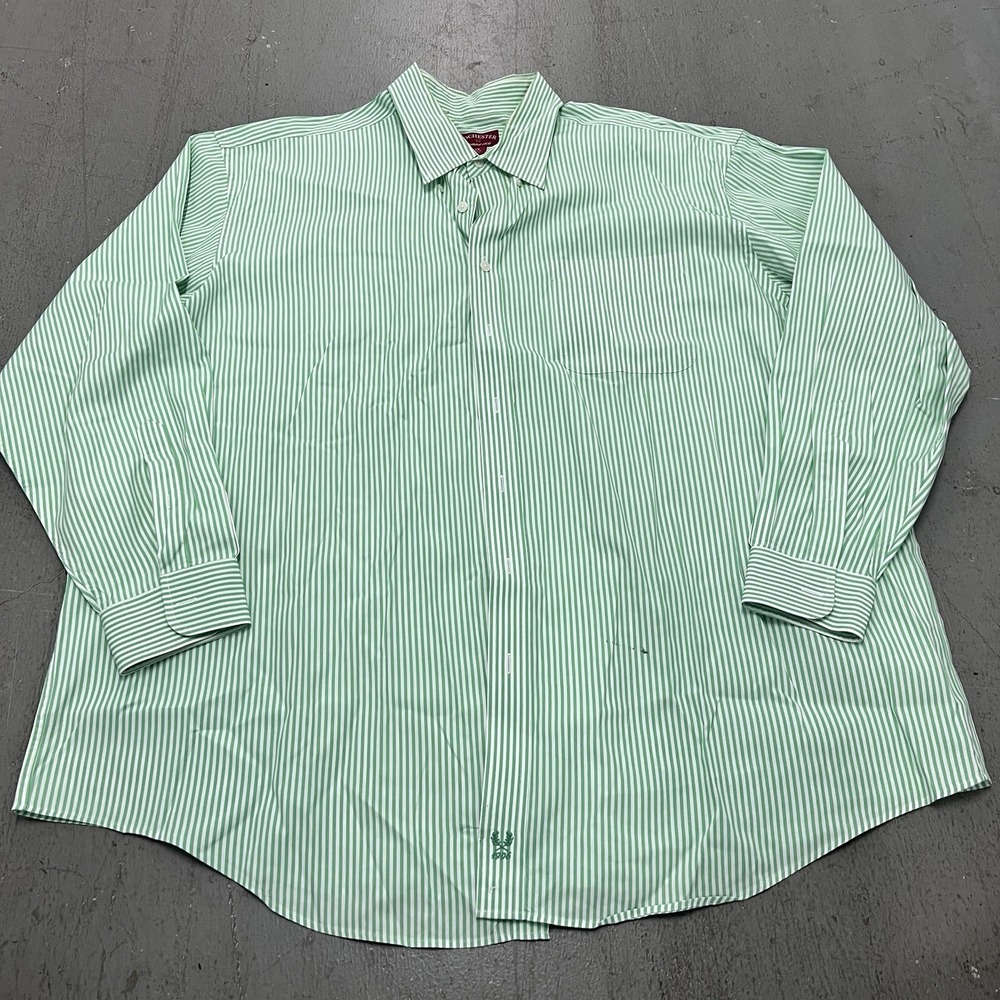 Rochester Mens Egyptian Cotton‎ Long Sleeve Dress Shirt XXL Green/ White Stripes